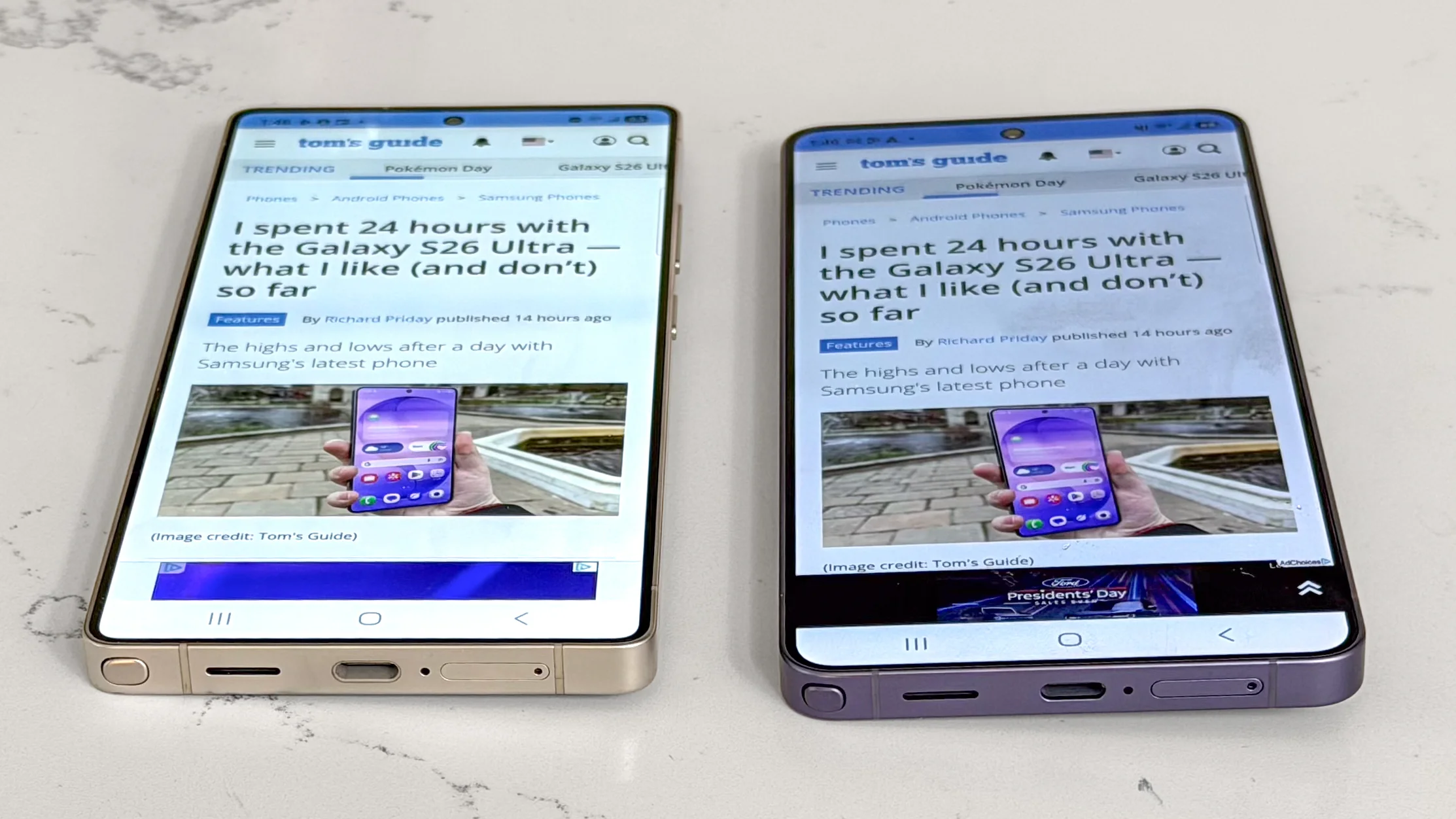 Galaxy S25 Ultra vs Galaxy S26 Ultra Display Test.