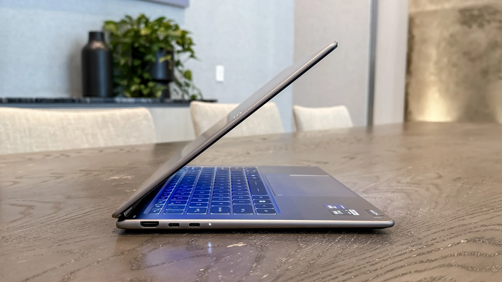 MSI Prestige 14 Flip AI+ open on a table.