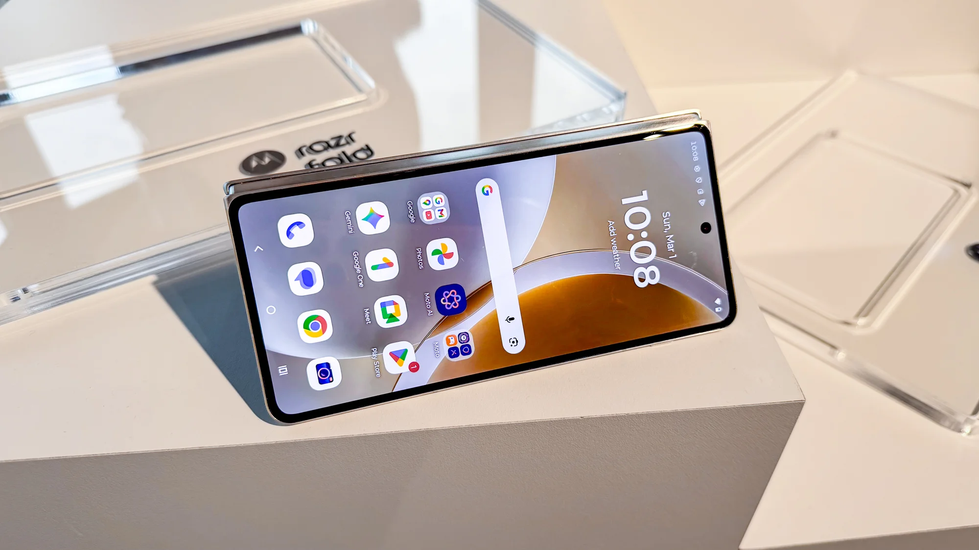 Moto Razr Fold display, in tented position