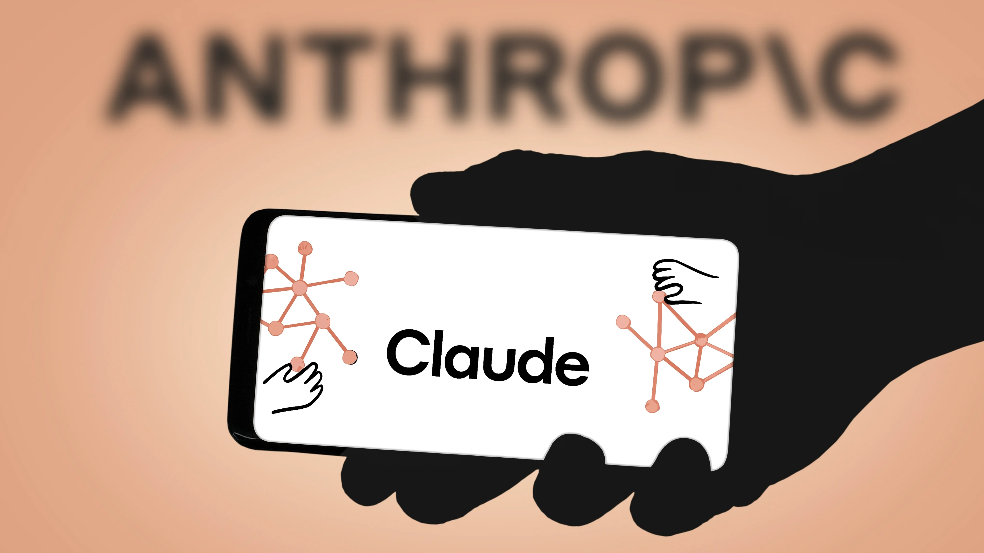 Claude on phone with Anthropic logo in the background